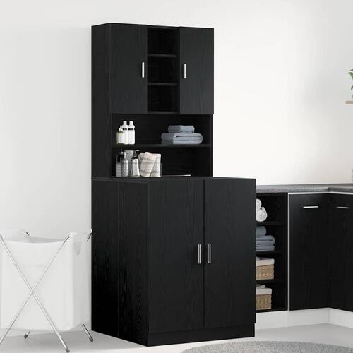Vaskemaskine Skabe 2 stk Sort Eg 70.5x71.5x181.5 cm Konstrueret Træ, Vaskemaskine Skab - Sort Eg - 70.5x71.5x91.5 cm - Lavet af Konstrueret Træ