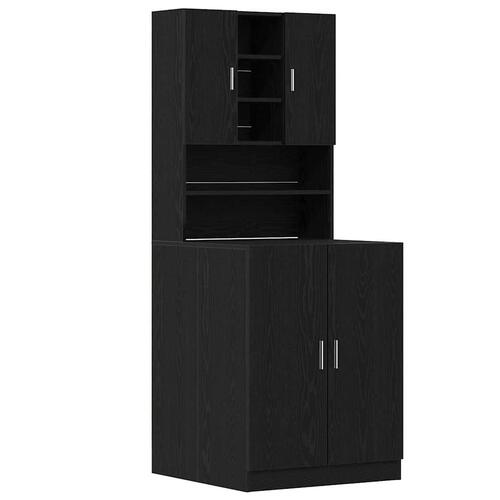 Vaskemaskine Skabe 2 stk Sort Eg 70.5x71.5x181.5 cm Konstrueret Træ, Vaskemaskine Skab - Sort Eg - 70.5x71.5x91.5 cm - Lavet af Konstrueret Træ
