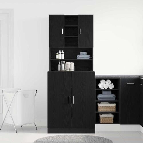 Vaskemaskine Skabe 2 stk Sort Eg 70.5x71.5x181.5 cm Konstrueret Træ, Vaskemaskine Skab - Sort Eg - 70.5x71.5x91.5 cm - Lavet af Konstrueret Træ