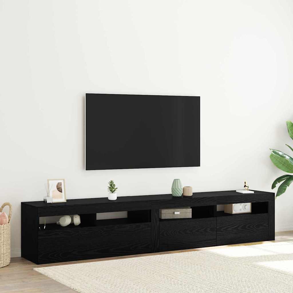 TV skabe 2 stk med LED lys Sort egetræ konstrueret træ,  TV stand med LED lys - Sort egetræ, 90x35x40 cm, lavet af konstrueret træ