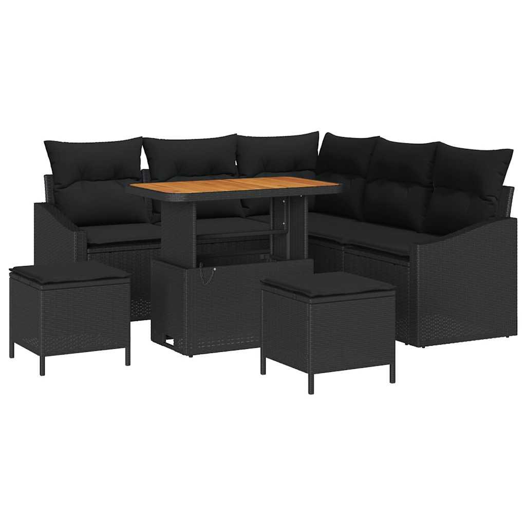 Havesofa sæt i sort polyrattan med opbevaring - 8 dele billede