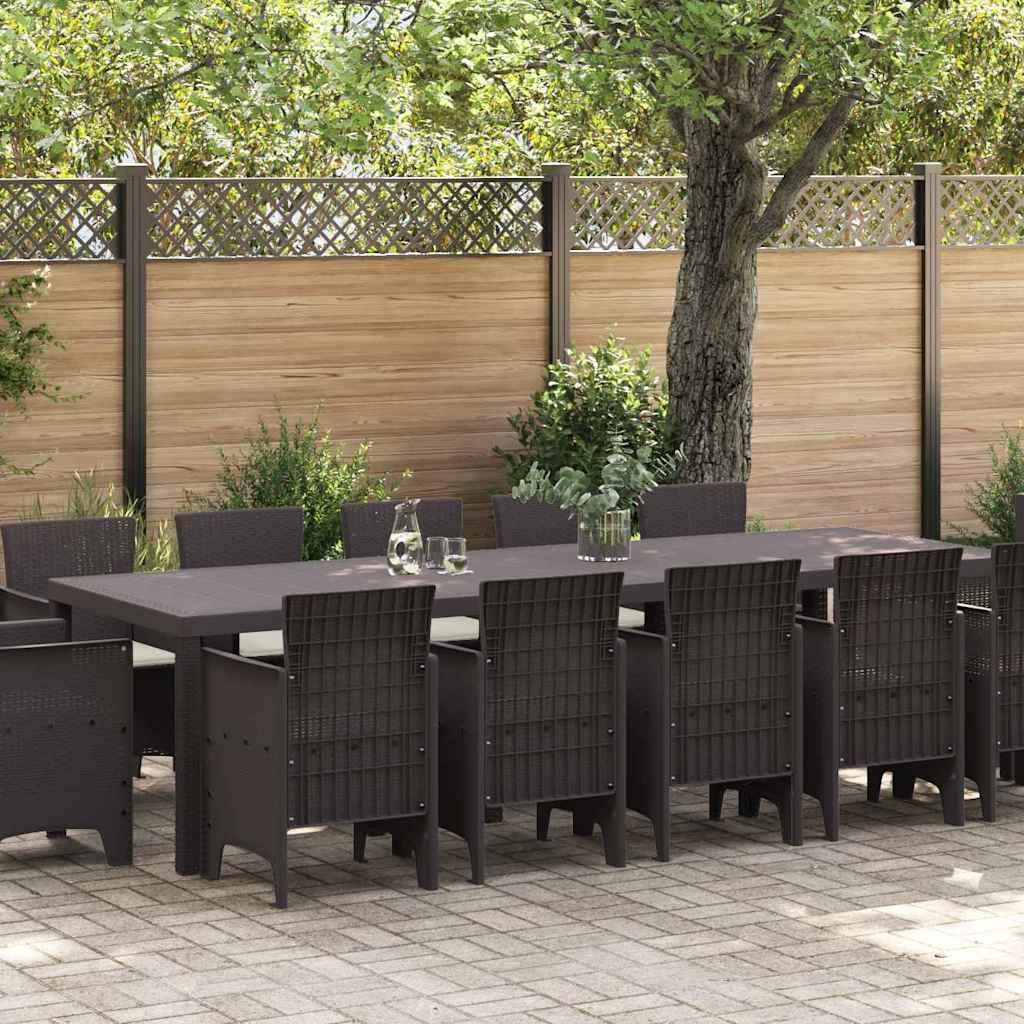 13-delers have spisestel med puder brun poly rattan,  havebord brun 150x100x73 cm poly rattan,  havestole med puder 4 stk brun poly rattan