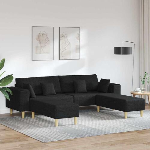 Stof sofa med pude 3 stk Sort 208 cm Stof