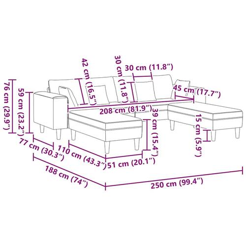 Stof sofa med pude 3 stk Sort 208 cm Stof
