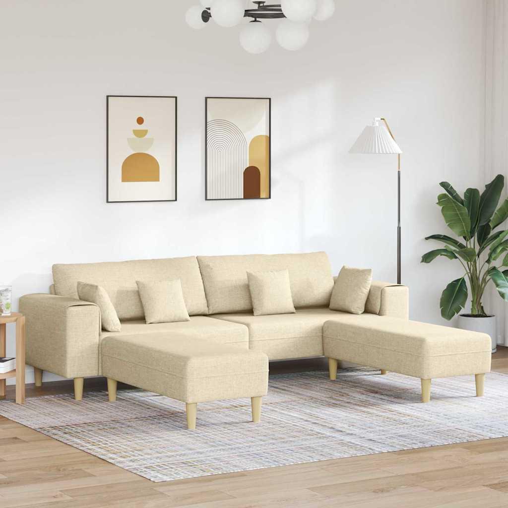 Stof sofa med pude 3 stk Creme 208 cm Stof