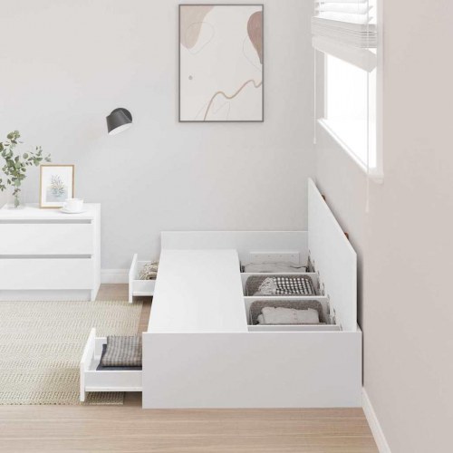 Sengestel med opbevaring, skuffe og dør - hvid 100 x 200 cm