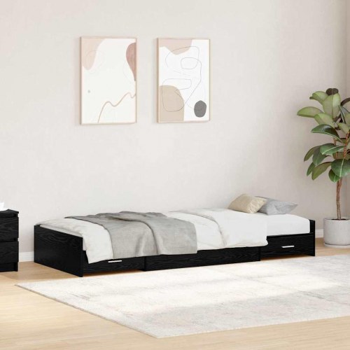Sengestel med skuffe - sort eg 100 x 200 cm