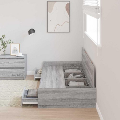 Sengestel med opbevaring - grå sonoma, 100 x 200 cm