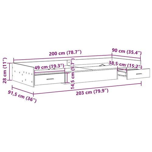 Seng med opbevaring med hovedgærde Hvid 90 x 200 cm Konstrueret træ