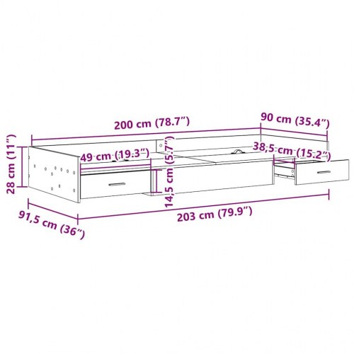 Seng med opbevaring Grå Sonoma 90 x 200 cm Konstrueret træ