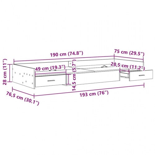Sengestel med opbevaring sort eg 75 x 190 cm