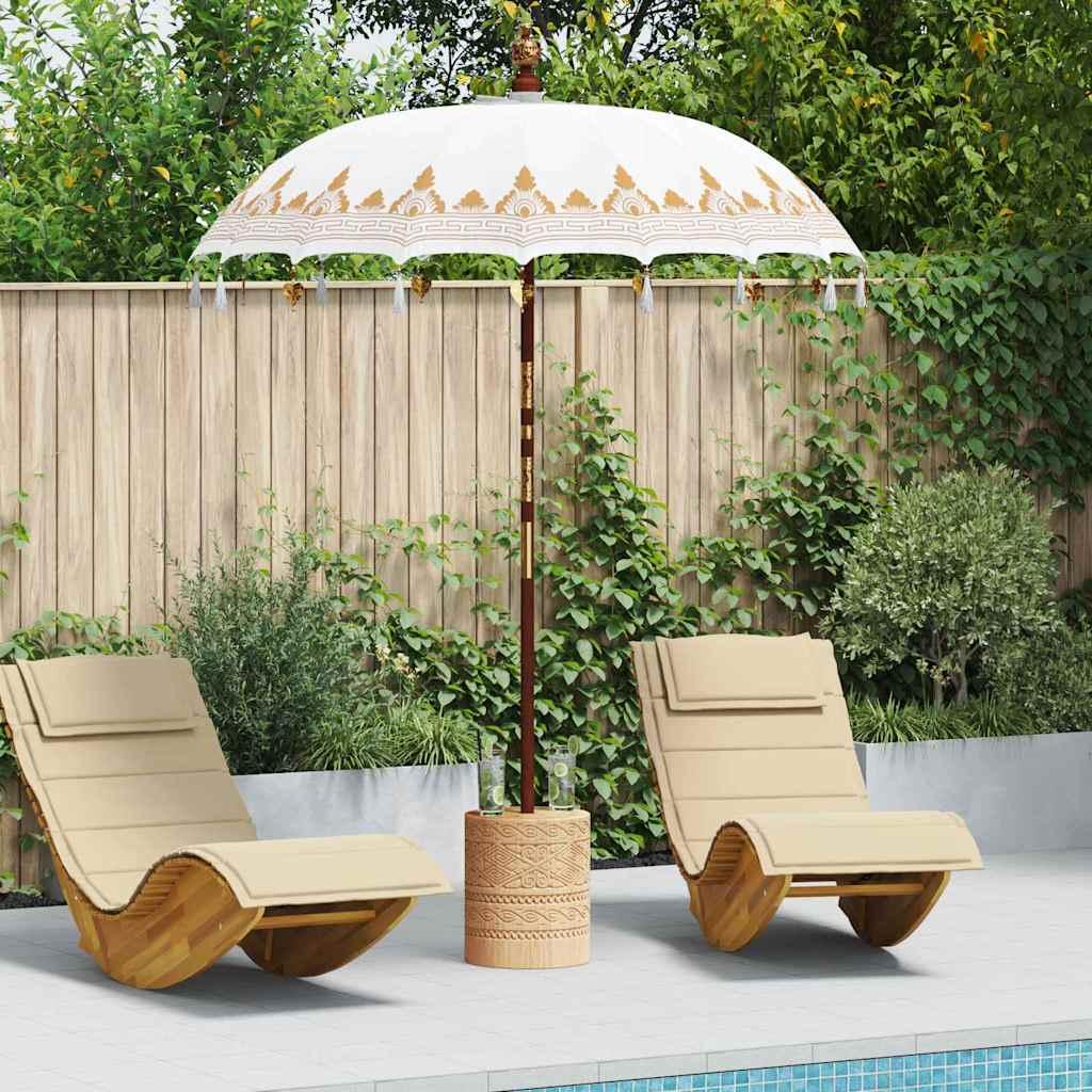 Balinesisk Parasol 2 stk Creme 180-190 cm Bomuld og massivt træ