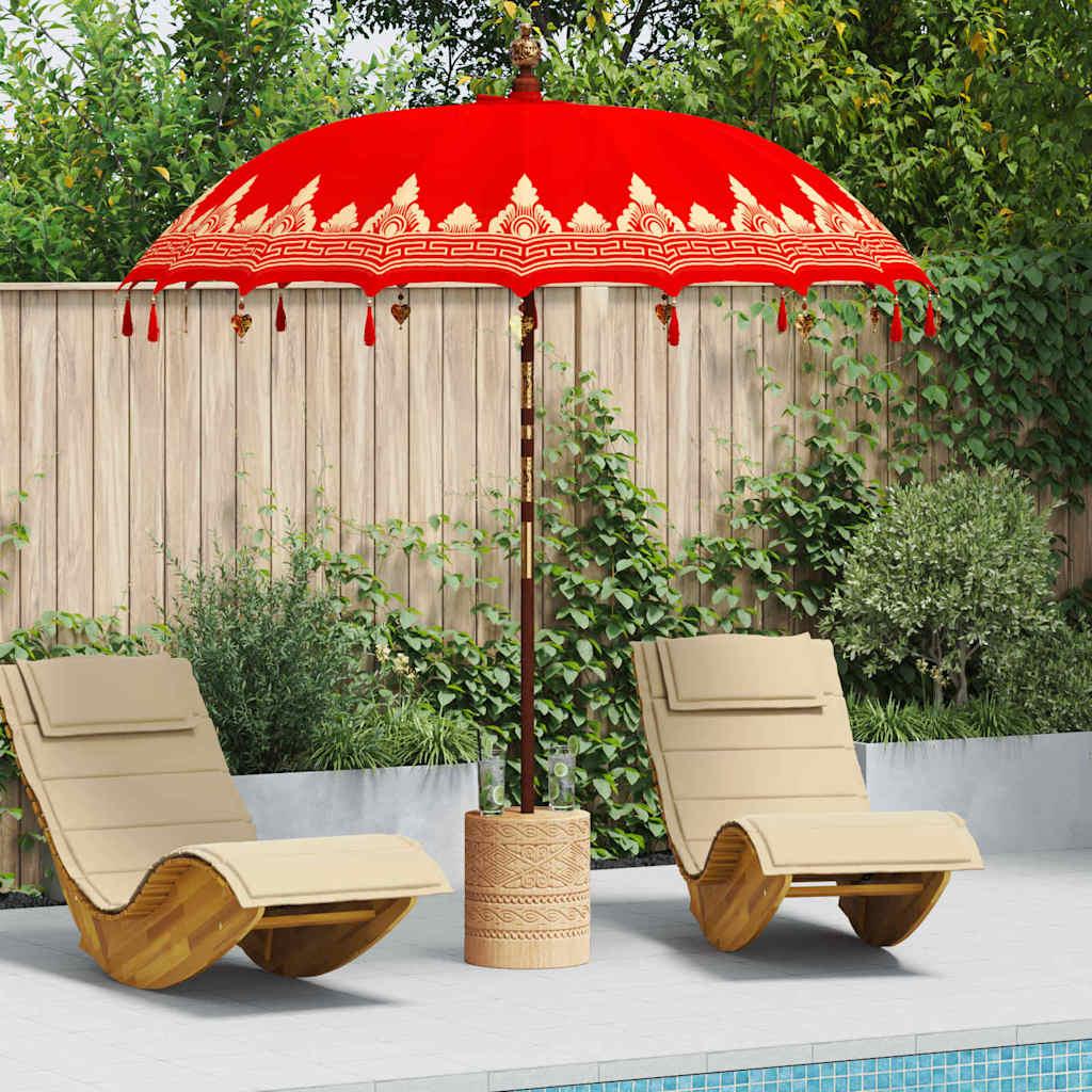 Balinesisk Parasol 260 Rød 210-220 cm Bomuld og massivt træ