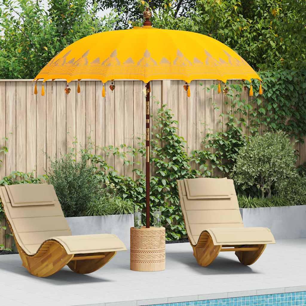 Balinesisk Parasol 260 Gul 210-220 cm Bomuld og massivt træ