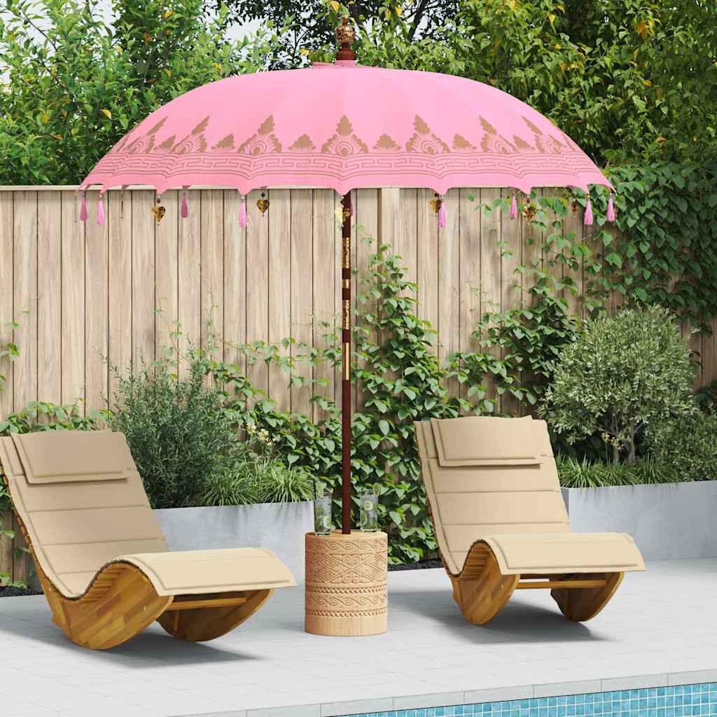 Balinesisk Parasol 260 Lyserød 210-220 cm Bomuld og massivt træ