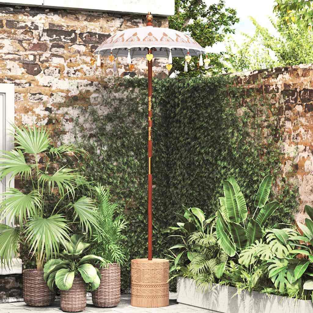 Balinesisk Parasol 260 Creme 95-100 cm Bomuld og massivt træ