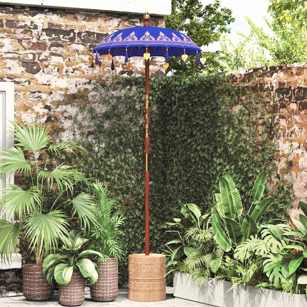 Parasol med base Blå og Brun 250 cm Bomuld og træ