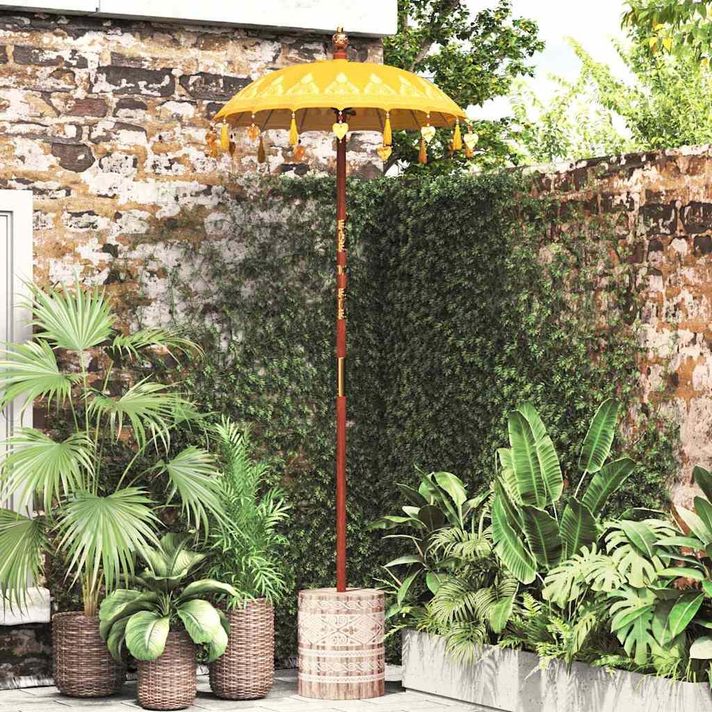 Parasol med base Gul og Brun 250 cm Bomuld, træ billede
