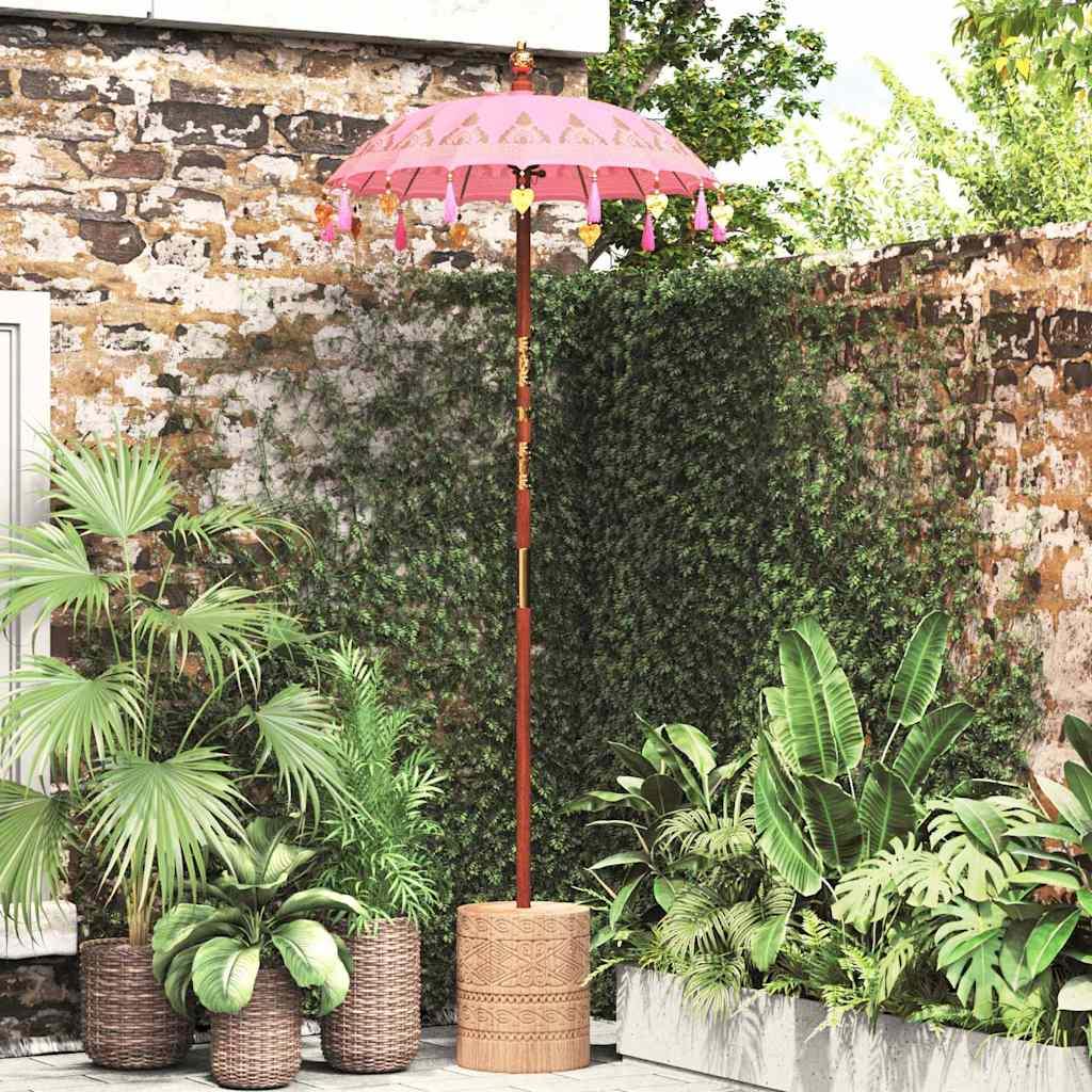 Parasol med base Pink og Brun 250 cm Bomuld og Træ