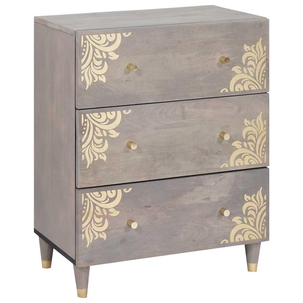Sidebord Grå og Guld 60 x 33.5 x 75 cm Massivt mangotræ billede