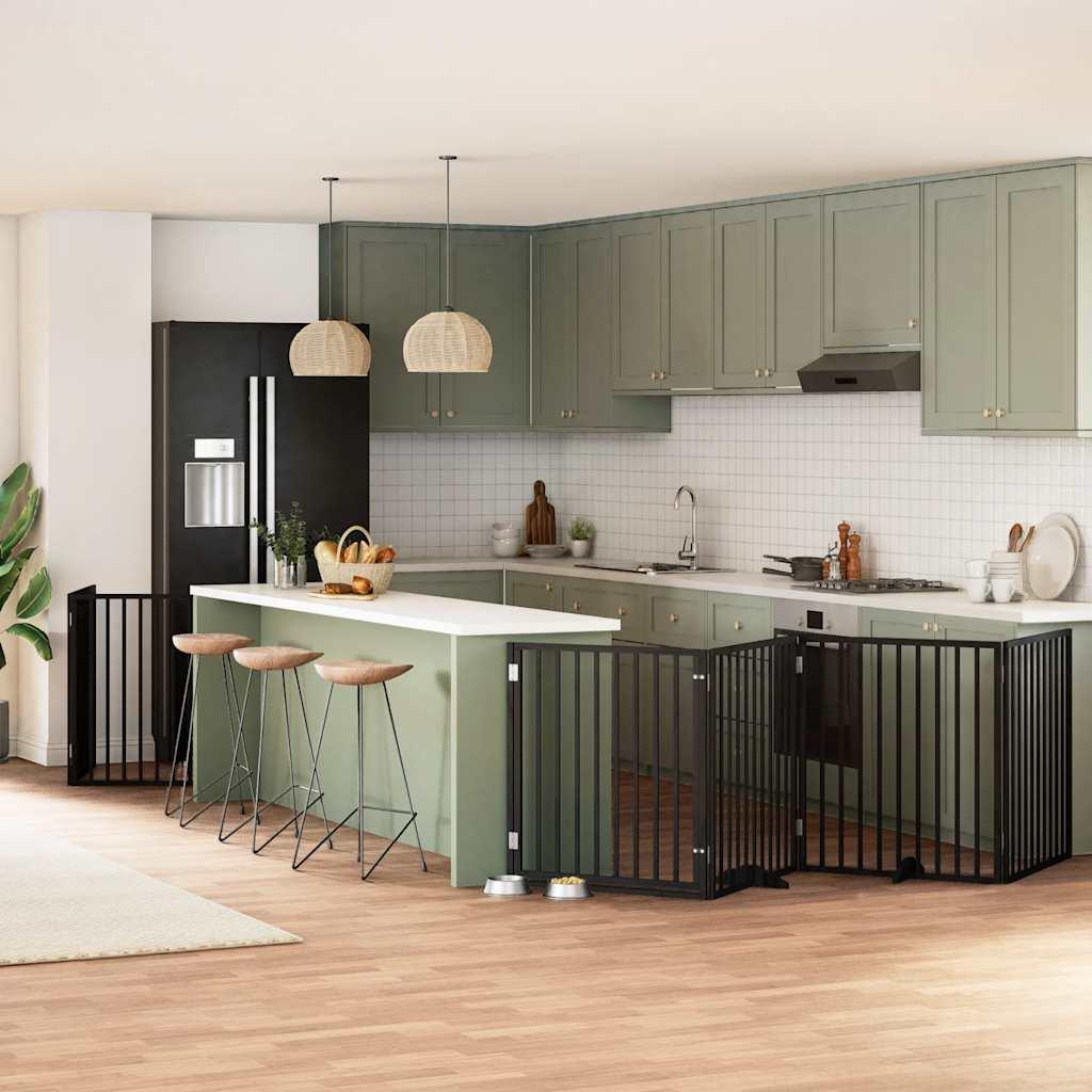 Hundelåge med dør 6 paneler 480 cm foldbar poppeltræ sort