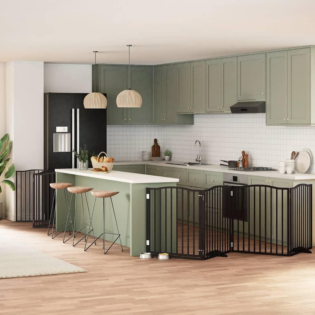 Hundelåge med dør 12 paneler 960 cm foldbar poppeltræ sort