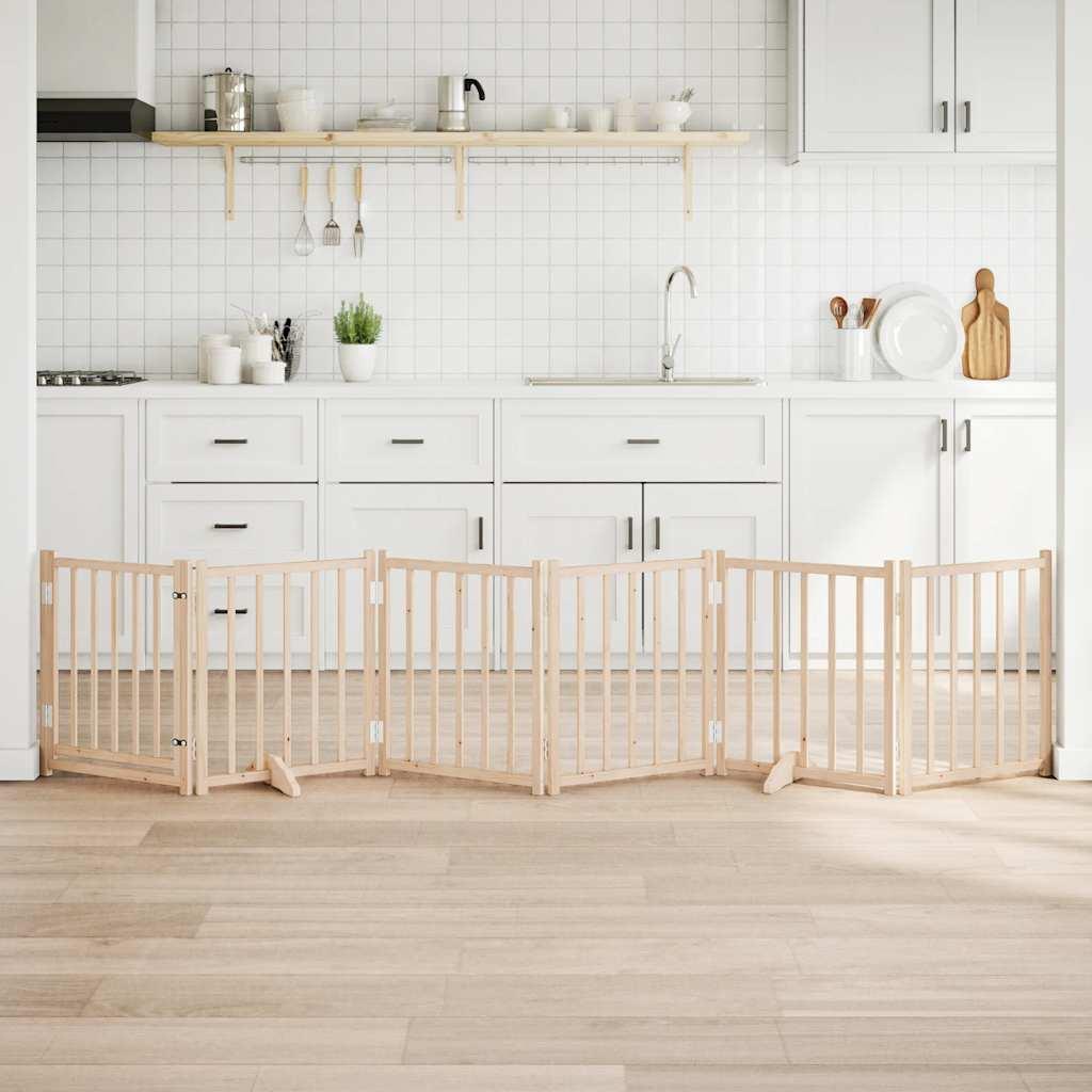 Hundelåge m. dør 6 paneler 300 cm foldbar massivt gran