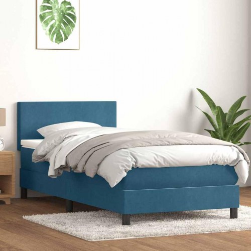 Kontinentalseng med madras 100x210 cm fløjl mørkeblå