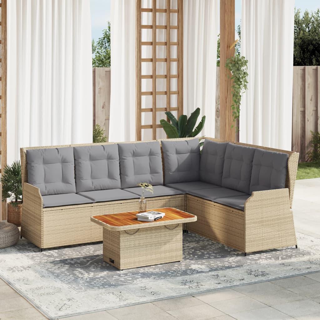 Loungesæt til haven 5 dele med hynder i polyrattan - beige billede