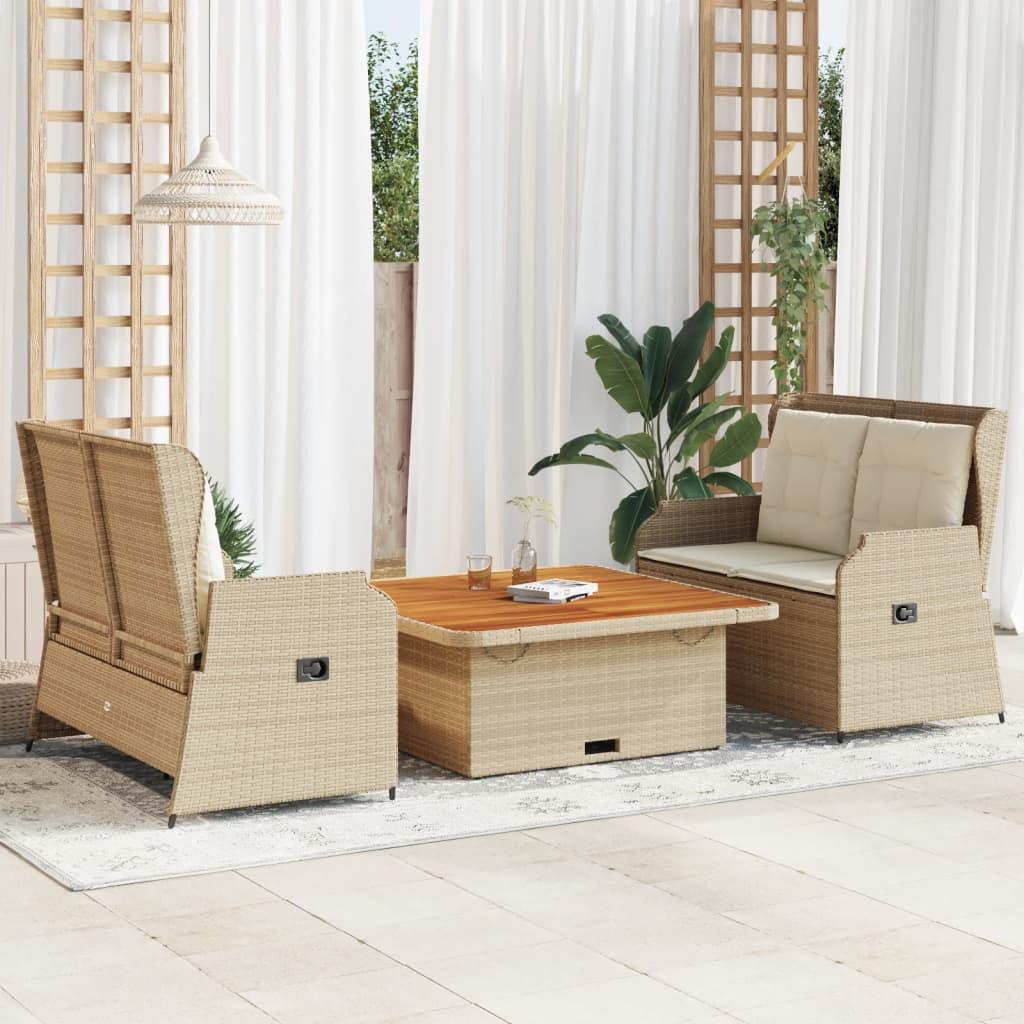 Loungesæt til haven 3 dele med hynder polyrattan beige billede
