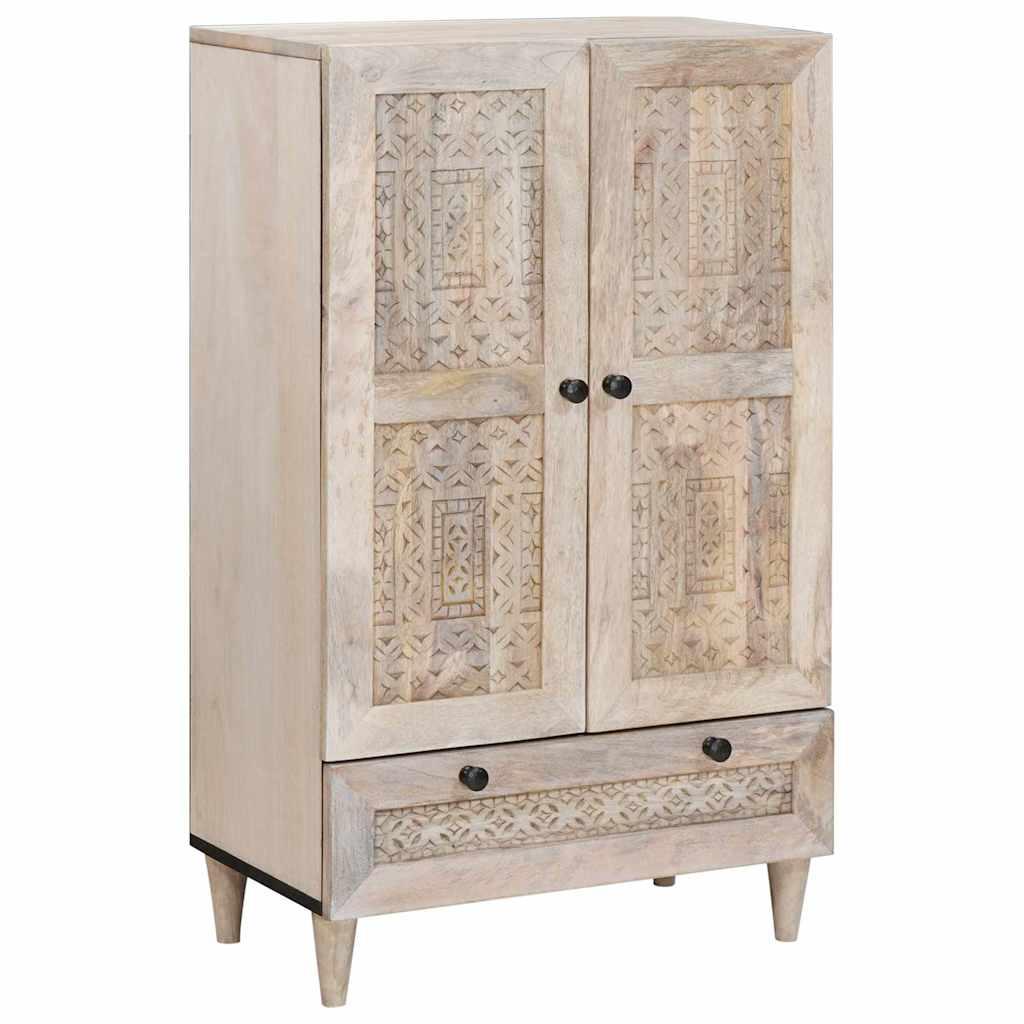 Highboard med skuffe Hvid 60 x 33 x 100 cm Massivt mangotræ