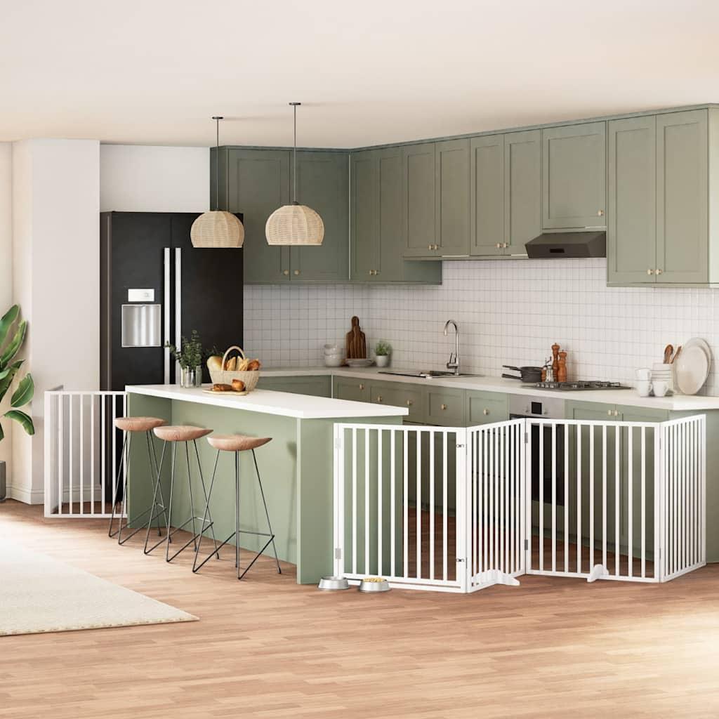 Hundelåge med dør 6 paneler 480 cm foldbar poppeltræ hvid