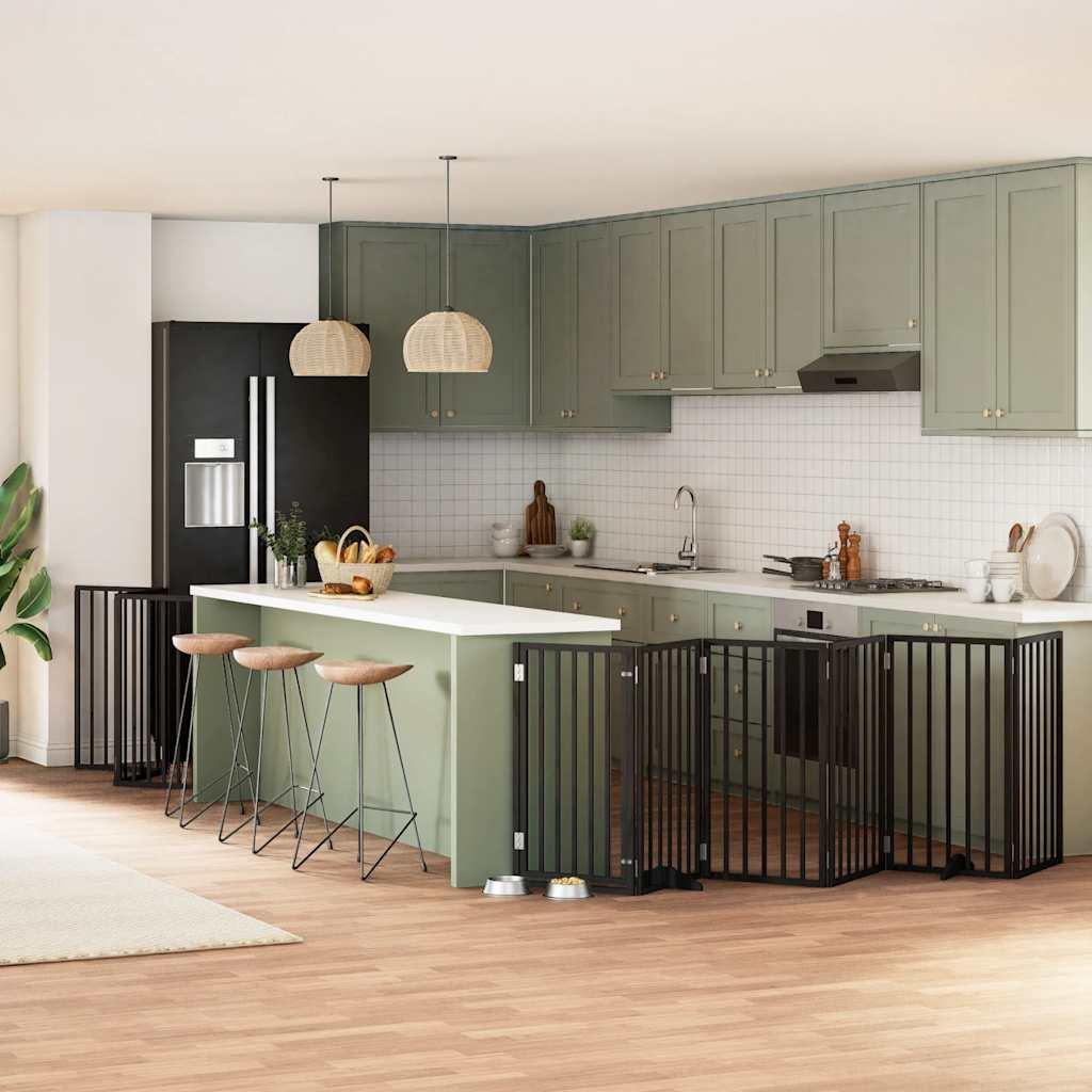 Hundelåge med dør 12 paneler 600 cm foldbar poppeltræ sort