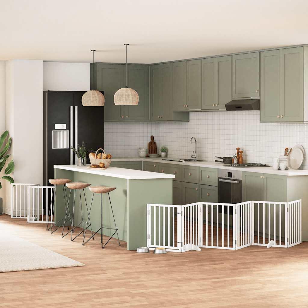 Hundelåge med dør 9 paneler 450 cm foldbar poppeltræ hvid