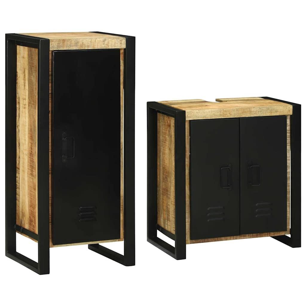 Badeværelsesmøbel sæt med dør 2 stk Brun Massivt mangotræ billede