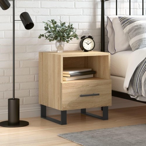 Sengebord 40×35×47,5 cm i konstrueret træ - sonoma-eg med metalfødder