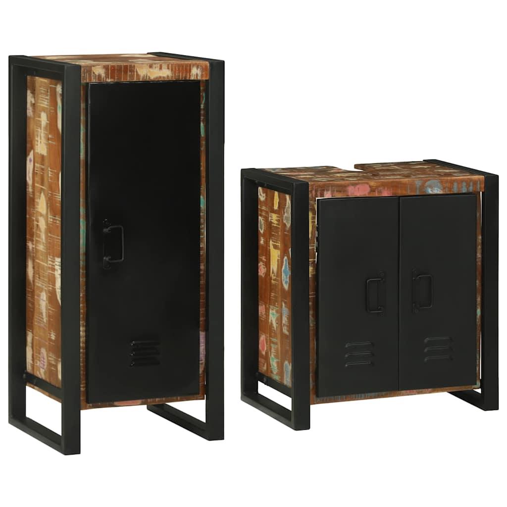 Badeværelsesmøbel sæt 2 stk Flerfarvet Solid genvundet træ billede