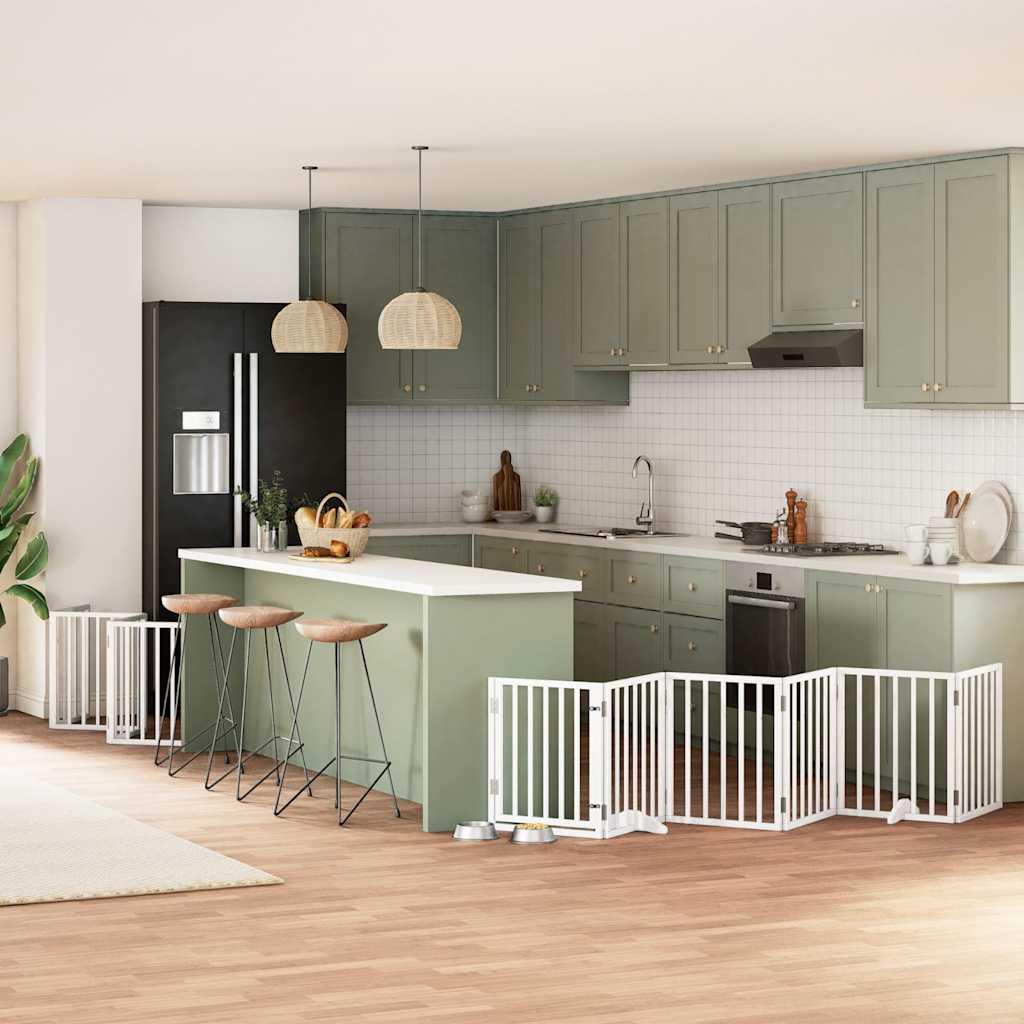 Hundelåge med dør 15 paneler 750 cm foldbar poppeltræ hvid