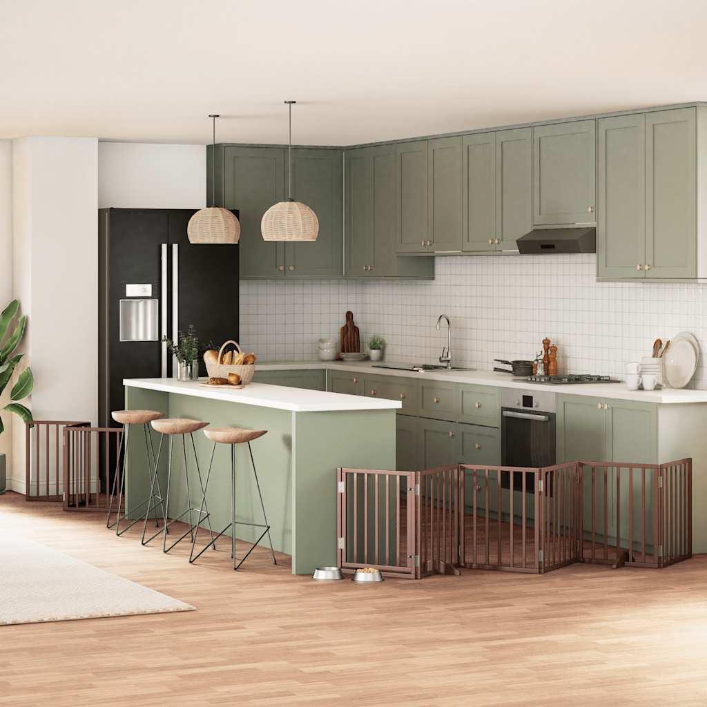 Hundelåge med dør 9 paneler 450 cm foldbar poppeltræ brun