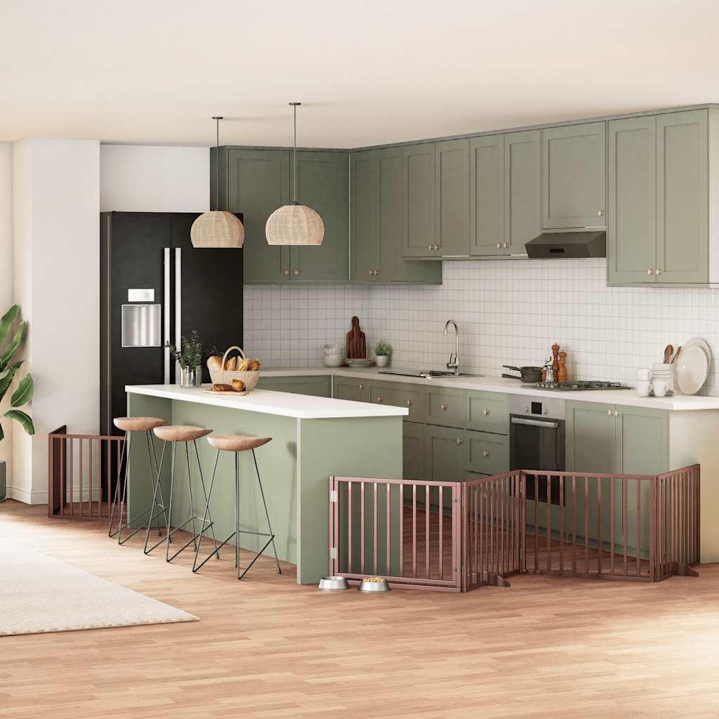 Hundelåge med dør 6 paneler 480 cm foldbar poppeltræ brun