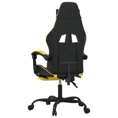Drejelig gamingstol med fodstøtte i kunstlæder - sort/guld