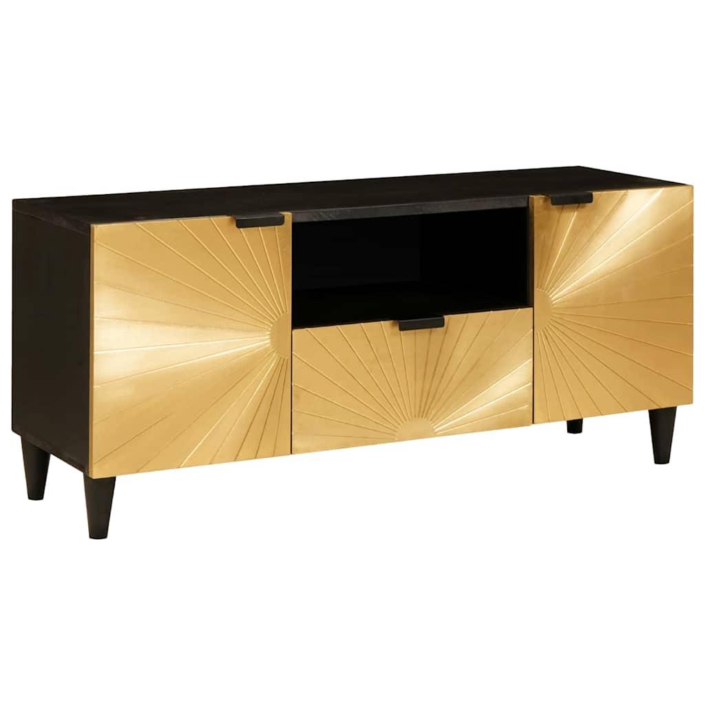 TV-skab med dør Sort og Guld 105 x 33 x 46 cm Massivt mangotræ