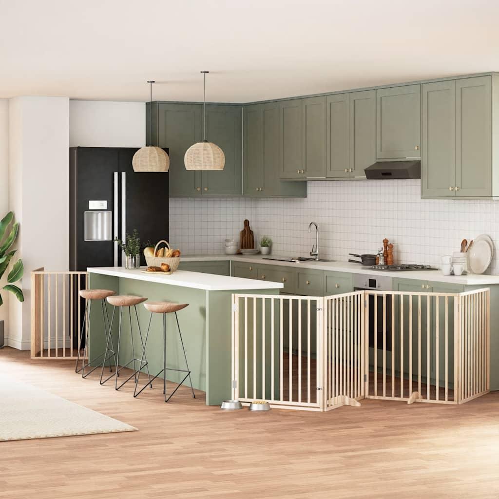 Hundelåge med dør 8 paneler 640 cm foldbar poppeltræ