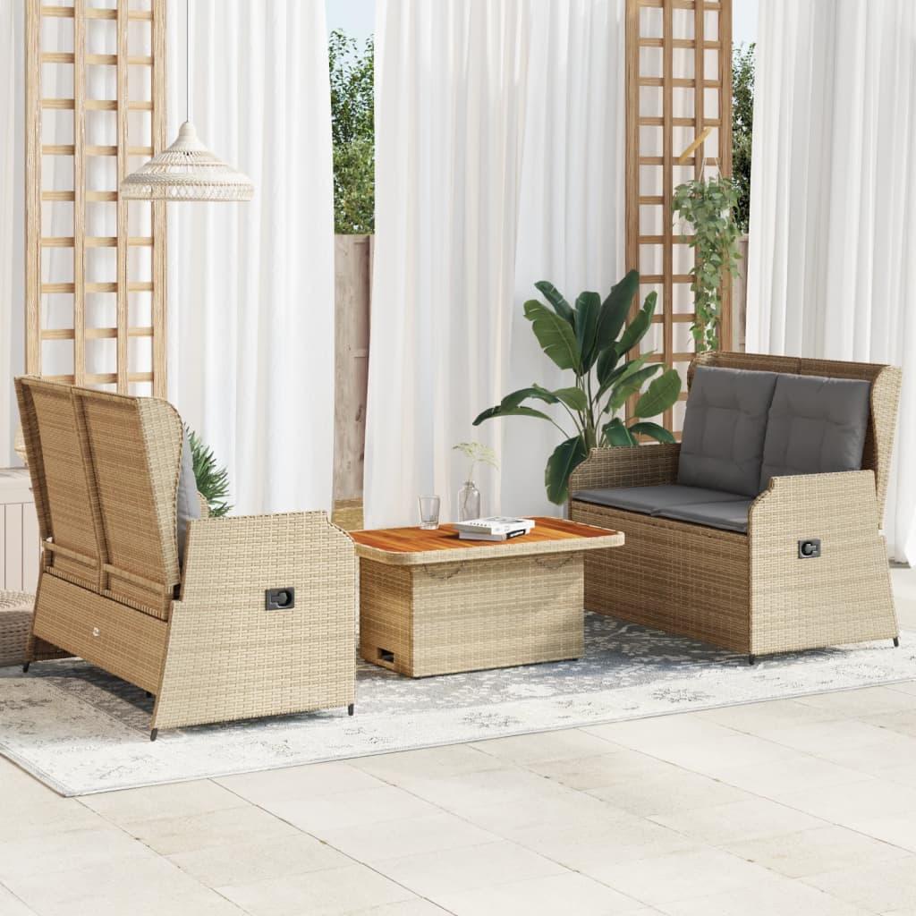 Loungesæt til haven 3 dele med hynder polyrattan beige billede