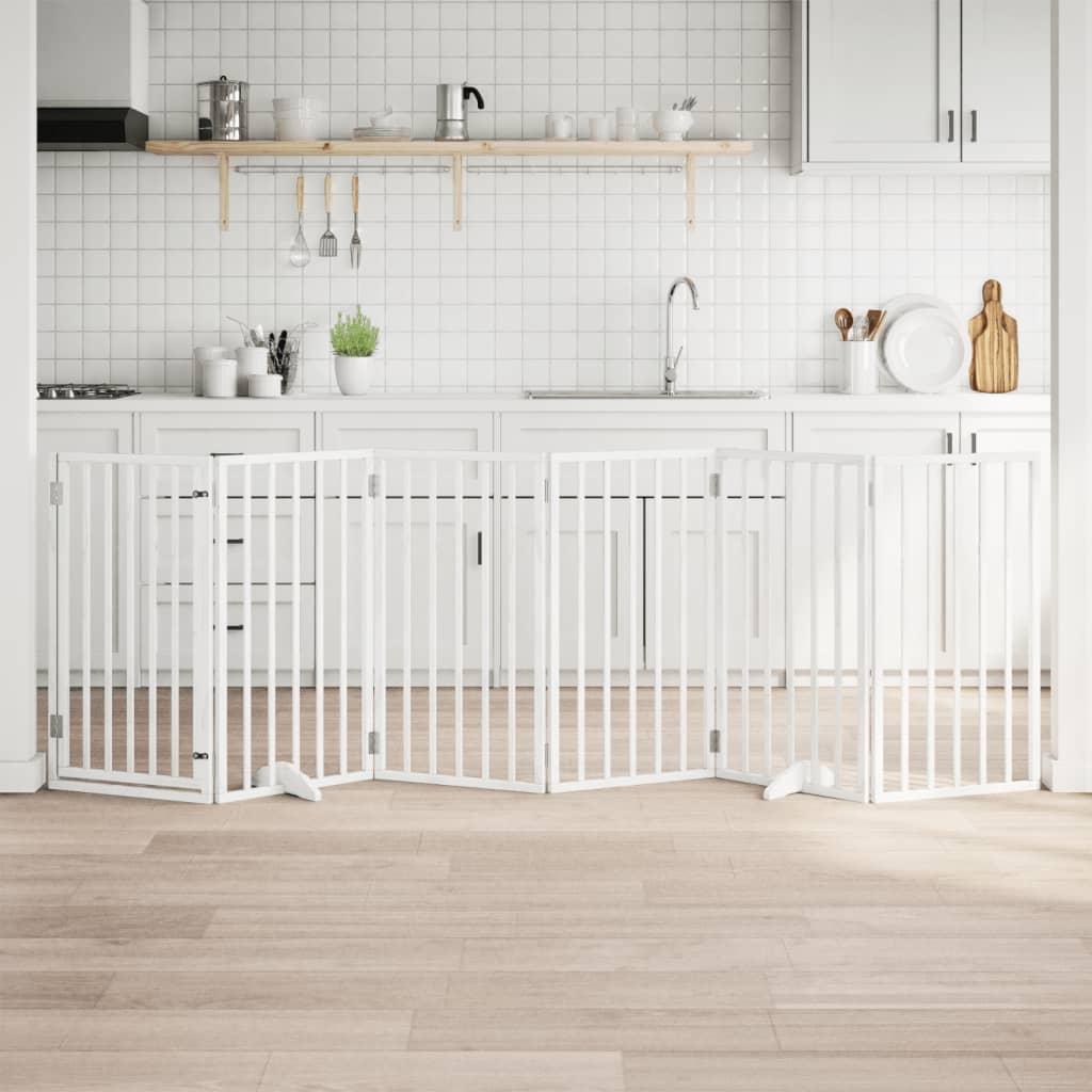 Hundelåge med dør 6 paneler 300 cm foldbar poppeltræ hvid