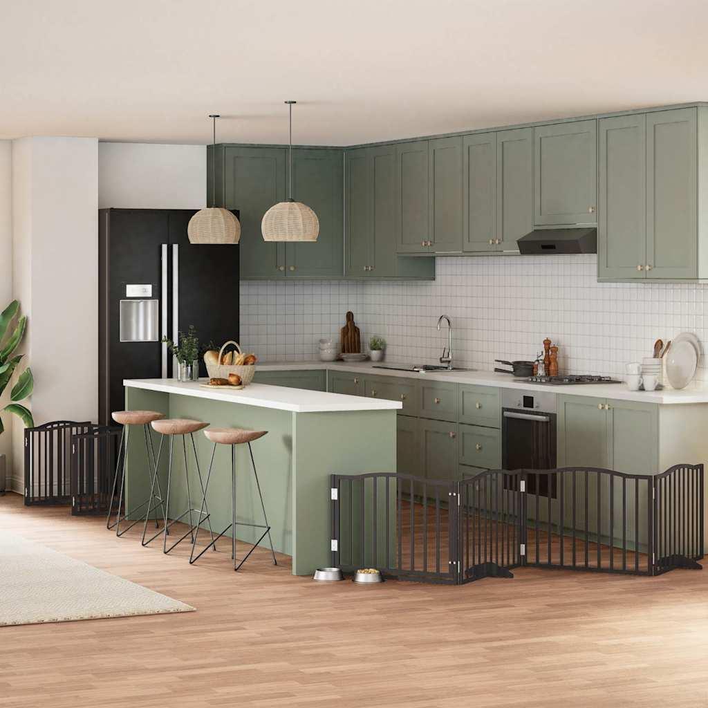 Hundelåge med dør 10 paneler 800 cm foldbar poppeltræ sort