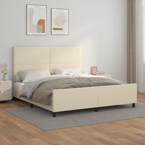 Sengeramme med sengegavl 160x200 cm i kunstlæder - cremefarvet