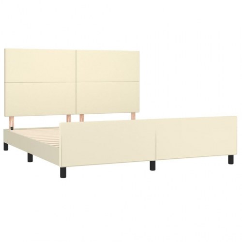 Sengeramme med sengegavl 160x200 cm i kunstlæder - cremefarvet