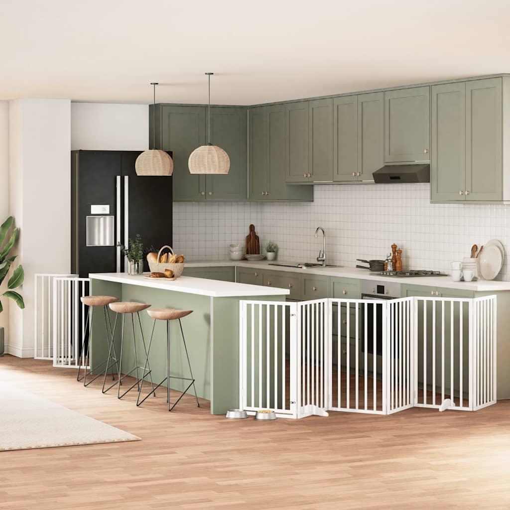 Hundelåge med dør 12 paneler 600 cm foldbar poppeltræ hvid