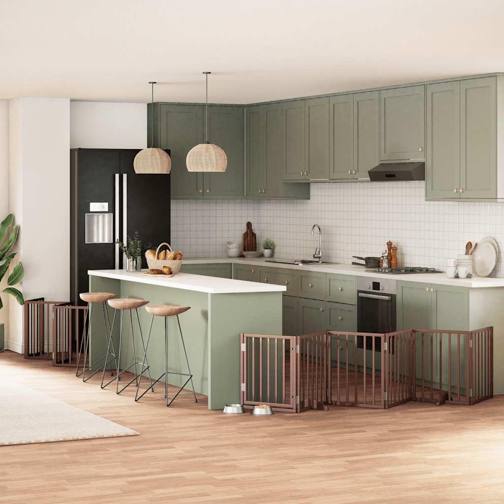 Hundelåge med dør 15 paneler 750 cm foldbar poppeltræ brun